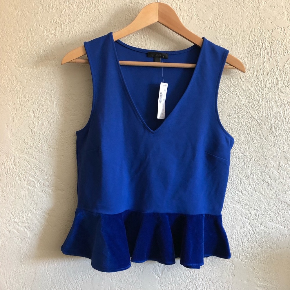 J.Crew Bright Blue Velvet Peplum Top - Size Small